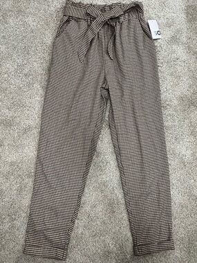 SO High-Waist Paperbag Houndstooth Pants - Brown/Black Small NWT